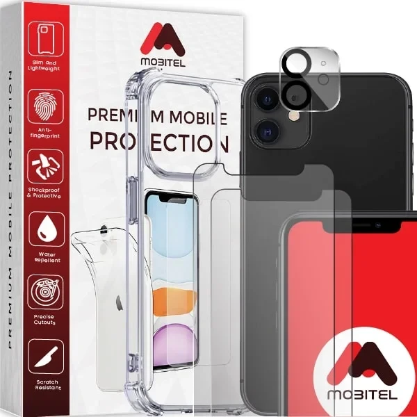 Mobitel 4 in-1 Case for iPhone 12 6.1-inch, with 2-pack Screen Protector and 1-pack Camera Lens Protector